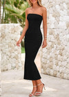 PRETTYGARDEN Womens Summer Maxi Dress Textured Bodycon Tube Off Shoulder Strapless Back Slit Long Party Dresses