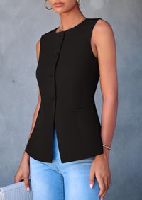 Dressy Business Casual Sleeveless Button Down Blazer Waistcoat