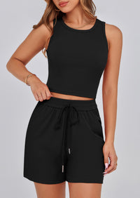 Solid Color Casual Sleeveless Two Piece Sets