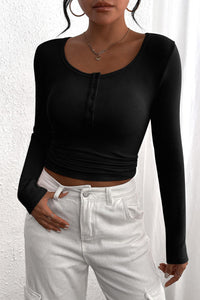Long Sleeve Henley Button Down Ribbed Knit Slim Fit Casual T-shirts
