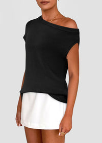 Off The Shoulder Casual Short Sleeve Tunic Lightweight Knit Sweaters