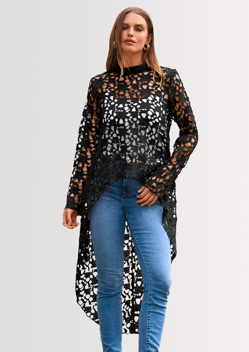 PRETTYGARDEN Women's Long Sleeve Round Neck High Low Asymmetrical Irregular Hem Casual Tops Blouse Shirt Dress