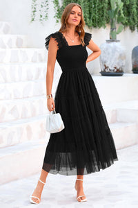 Casual Sleeveless Smocked Ruffle Tulle Flowy Beach Sundress