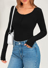 PRETTYGARDEN Women's Summer Long Sleeve Henley T Shirts Ribbed Knit Button Slim Fitted Basic Casual Going Out Fall Tops