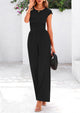 Dressy Ribbed Cap Sleeve Wide Leg Pants Elegant Casual Jumpsuits