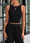 PRETTYGARDEN Two Piece Sets Ribbed Knit Crew Neck Sleeveless Tank Tops Wide Leg Pants Casual Lounge Set