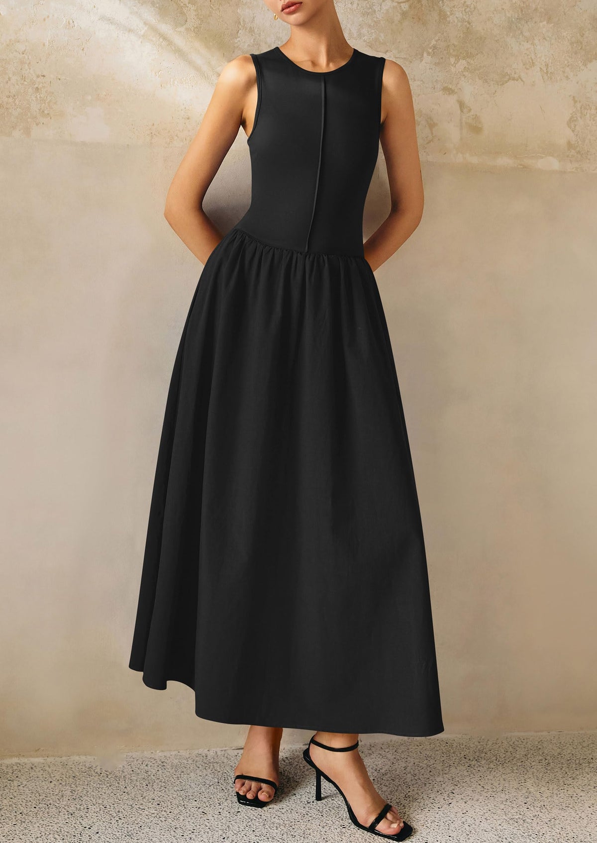 Casual Sleeveless Patchwork Knit Flowy Beach Maxi Dresses