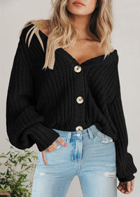 PRETTYGARDEN Women's Chunky Knit Open Front Sweater Long Sleeve Button Loose Short Cardigan Outerwear Coats