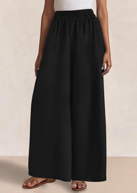 Casual Elastic Waist Loose Flowy Palazzo Pants Trousers with Pockets
