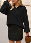 BTFBM Sweaters for Women Fall Fashion Loose Quarter Zip Pullover Collared Long Sleeve Cable Knit Winter Clothes