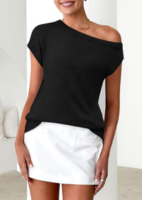 Off The Shoulder Casual Short Sleeve Tunic Lightweight Knit Sweaters