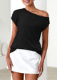 Off The Shoulder Casual Short Sleeve Tunic Lightweight Knit Sweaters