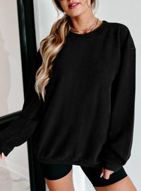 Ribbed Corduroy Crew Neck Long Sleeve Loose Fit Casual Oversized Sweatshirt