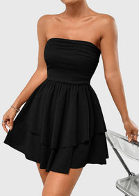 Strapless Tube  Off Shoulder Smocked Ruffle A Line Mini Dress