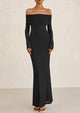 Off The Shoulder Bodycon Long Sleeve Mesh Maxi Dress