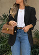 Business Casual Long Sleeve Lapel Open Front Suit Jacket Work Blazer with Pockets