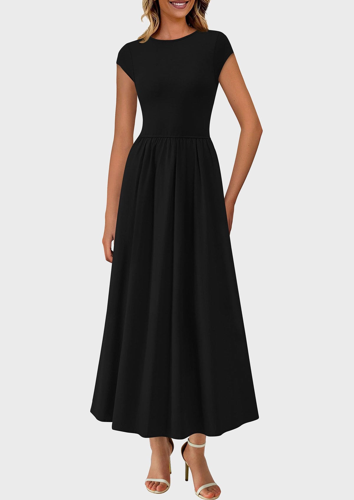 Casual Cap Sleeve Patchwork A Line Flowy Elegant Homecoming Maxi Dress