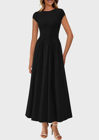 Casual Cap Sleeve Patchwork A Line Flowy Elegant Homecoming Maxi Dress