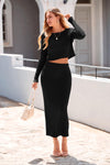 PRETTYGARDEN Women's Spring Fall 2 Piece Sweater Set Rib Knit Long Sleeve Crop Top Maxi Bodycon Skirt Casual Winter Outfits PRETTYGARDEN