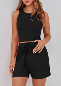 Solid Color Casual Sleeveless Two Piece Sets