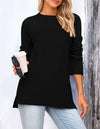 PRETTYGARDEN Women's Knit Fall Sweaters Long Sleeve Pullover Crewneck Split Hem Oversized Tunic Sweater Tops Winter Clothing