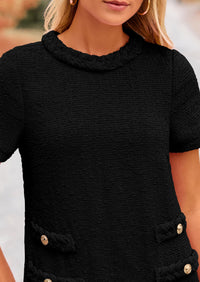 Summer Tweed Crew Neck Short Sleeve A Line Mini Dress