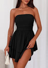 PRETTYGARDEN Women's Summer Strapless Tube Mini Dress Off Shoulder Smocked Ruffle A Line Flowy Short Party Club Dresses