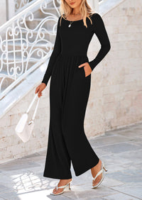 Solid Color Casual Long Sleeve Wide Leg Pants Jumpsuits