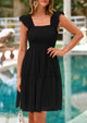 Casual Sleeveless Tulle Ruffle Square Neck Tiered Smocked Wedding Guest Mini Dresses
