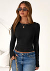 PRETTYGARDEN Womens Summer Fall Long Sleeve Shirts Ribbed Knit Fitted Basic Tee Going Out Tops Underscrub Casual Outfits