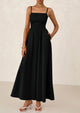 Smocked Beach Casual Spaghetti Strap Swing A Line Flowy Maxi Dresses