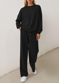 PRETTYGARDEN 2 Piece Sets For Women Fall Trendy Long Sleeve Sweatshirt Wide Leg Pants Loungewear Set Matching Sweatsuit