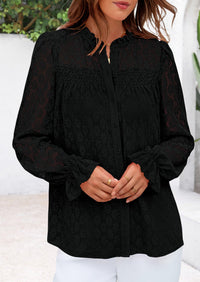 Eyelet Long Sleeve Casual Hollow Out Button Up Lace Blouse