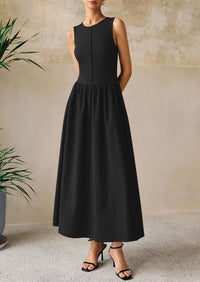 Casual Sleeveless Patchwork Knit Flowy Beach Maxi Dresses