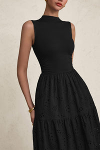 Casual Eyelet Sleeveless Maxi Dress with Pockets