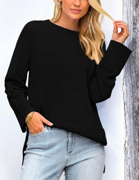 PRETTYGARDEN Women's Knit Fall Sweaters Long Sleeve Pullover Crewneck Split Hem Oversized Tunic Sweater Tops Winter Clothing