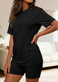 PRETTYGARDEN Women's Two Piece Matching Lounge Sets Summer Casual Tops Short Sleeve Shirts Shorts Travel Airport Outfits PRETTYGARDEN