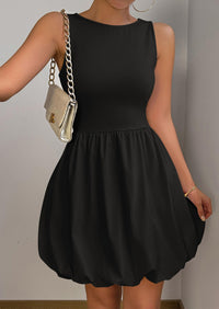 Casual Sleeveless Tank Mini Short Dress Crew Neck Bubble Dress with Pockets