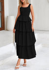 PRETTYGARDEN Womens Summer Sleeveless Midi Dress Scoop Neck A Line Smocked Ruffle Tiered Layered Beach Vacation Dresses
