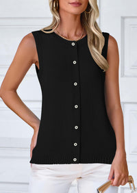 Sleeveless Button Down Business Casual Knit Tank Tops