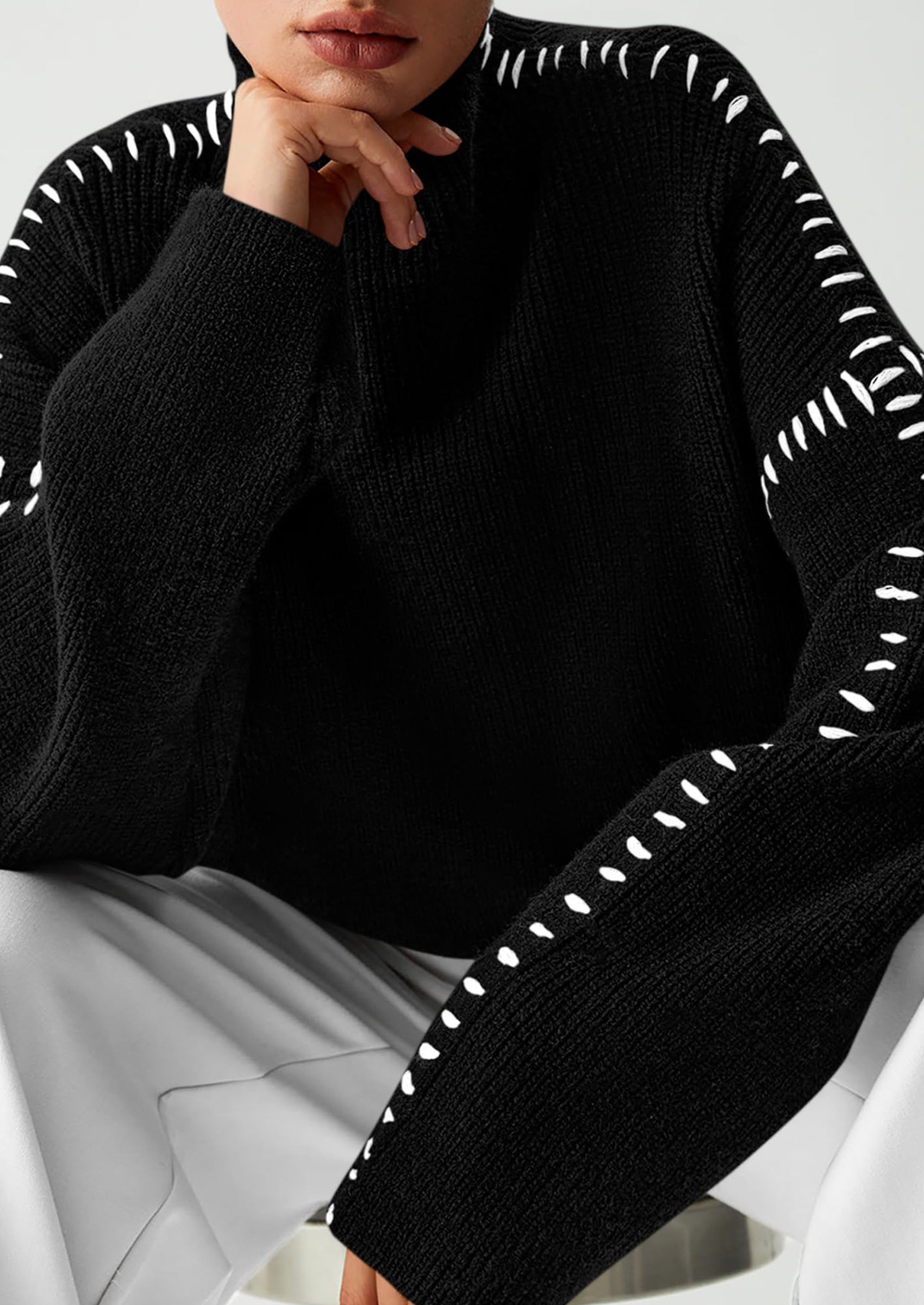 PRETTYGARDEN Women's Chunky Knit Sweaters Fall Long Sleeve Mock Neck Oversized Pullover Tops Winter Fashion Clothes