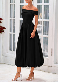 Off Shoulder Sleeveless A Line Midi Dress with Pockets