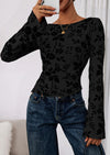 PRETTYGARDEN Women Long Sleeve Floral Mesh Tops Blouse  Fall Trendy Boat Neck Ruched Fitted Shirt Going Out Date Outfits