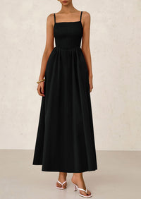 Smocked Beach Casual Spaghetti Strap Swing A Line Flowy Maxi Dresses
