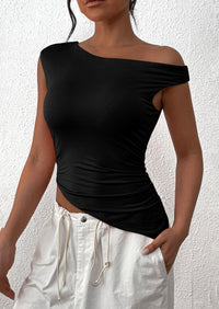 Off The Shoulder Sleeveless One Shoulder Ruched Asymmetrical Y2K Tank Top