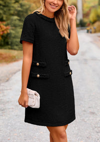 Summer Tweed Crew Neck Short Sleeve A Line Mini Dress