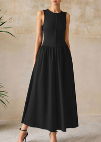Casual Sleeveless Patchwork Knit Flowy Beach Maxi Dresses