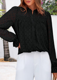 Eyelet Long Sleeve Casual Hollow Out Button Up Lace Blouse