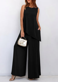Asymmetrical Split Tank Tops Wide Leg Pants  Two Piece Sets