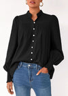 PRETTYGARDEN Womens Fall Lantern Long Sleeve Shirts Trendy Button V Neck Pleated Henley Tops Loose Work Blouses